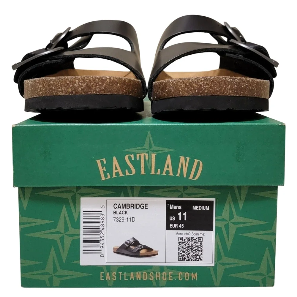 Eastland Men Slip On Footbed Sandals Cambridge Size US 11M Black Leather